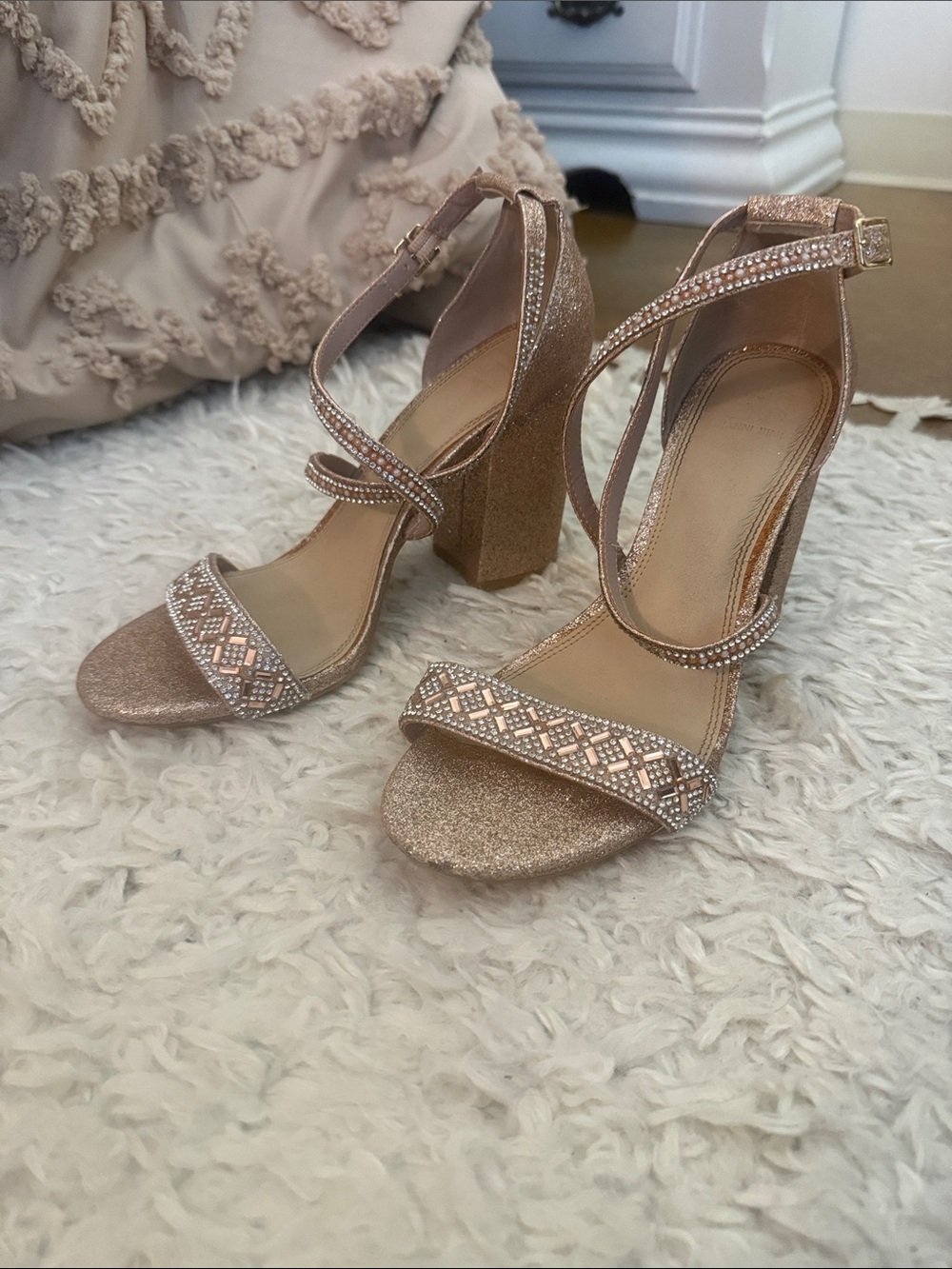 Gianni Bini Rose Gold Embellished Block Heels